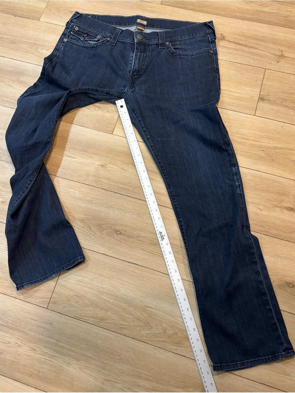 True Religion Ricky Relaxed Straight Mens 40x32 Dark Medium Wash Jeans USA Made